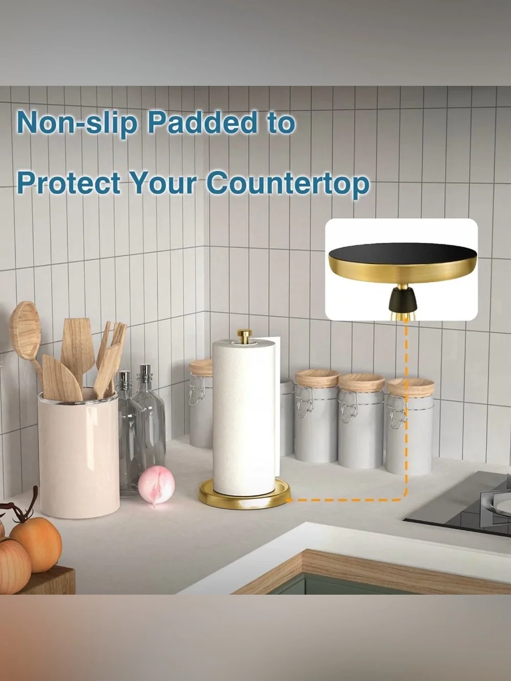 Paper Towel Holder Countertop, Gold Kitchen Accessories Decor, Stainless Steel